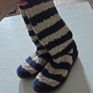 UGG Navy and Cream Striped Knit Socks